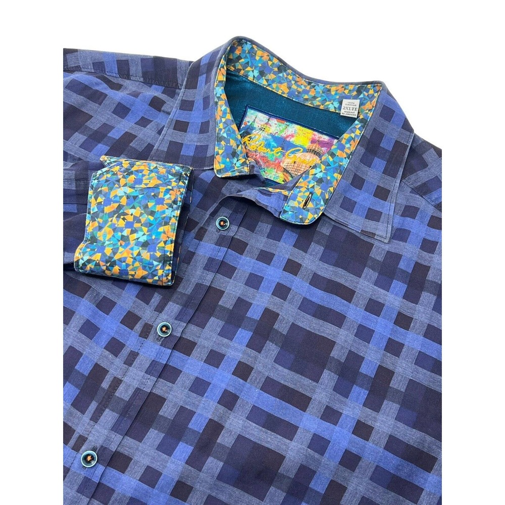 Robert Graham Men’s Classic Fit Flip Cuff L/S Button Shirt Blue Plaid 2XLT